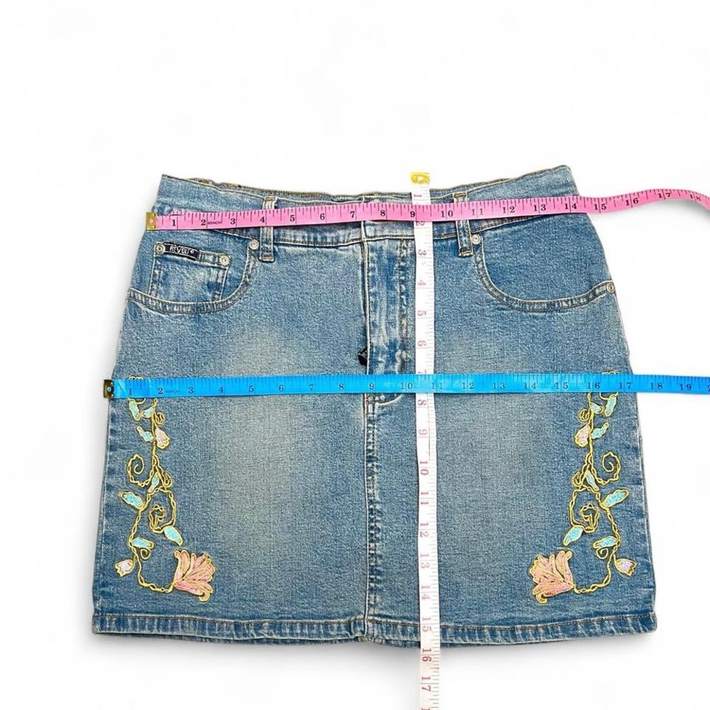 Revolt Jeans Blue Embroidered Denim Mini Skirt with Fringe Belt - Picture 7 of 8